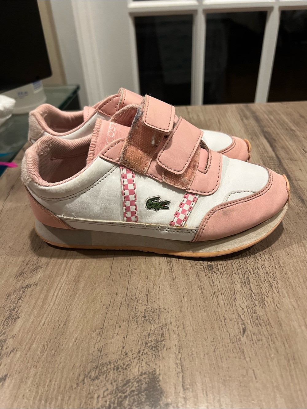 Lacoste Kids Pink and White Velcro Athletic Sneakers